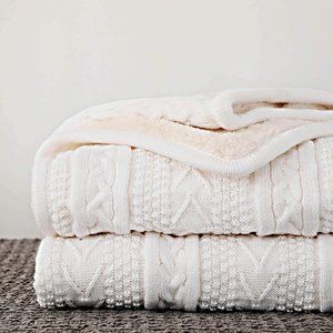 Cable Knit Sherpa Oversized Ivory White 60x80 in